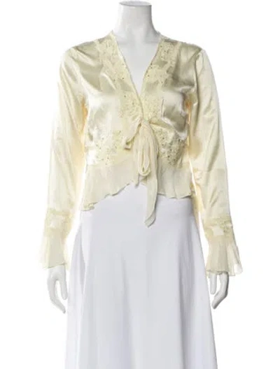 Pre-owned Loveshackfancy Silk Floral Print Blouse In Neutral