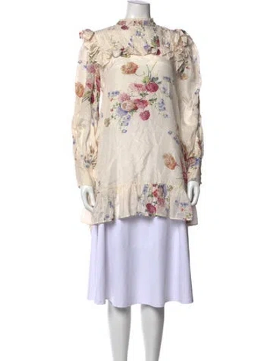Pre-owned Loveshackfancy Silk Floral Print Blouse In Neutral
