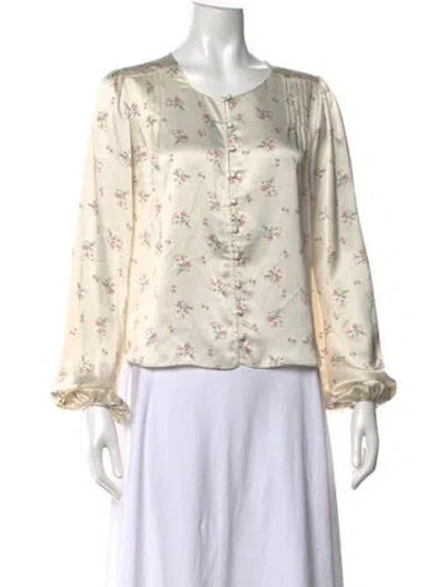 Pre-owned Loveshackfancy Silk Floral Print Blouse In Neutrals