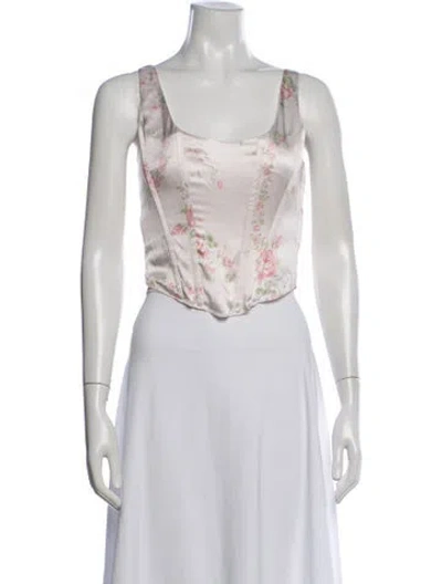 Pre-owned Loveshackfancy Silk Floral Print Blouse In Neutrals