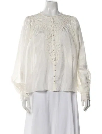 Pre-owned Loveshackfancy Silk Floral Print Blouse In Neutrals