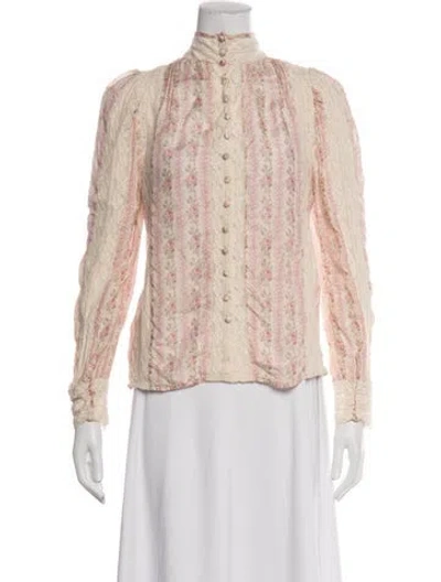 Pre-owned Loveshackfancy Silk Floral Print Blouse In Neutrals