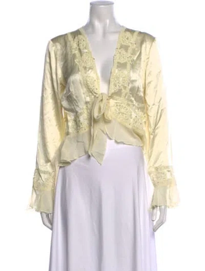 Pre-owned Loveshackfancy Silk Floral Print Blouse In Neutrals
