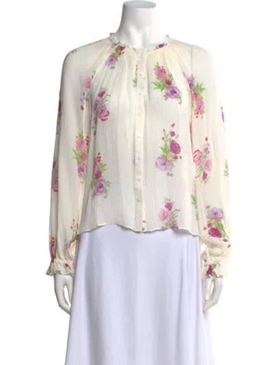 Pre-owned Loveshackfancy Silk Floral Print Blouse In Neutrals