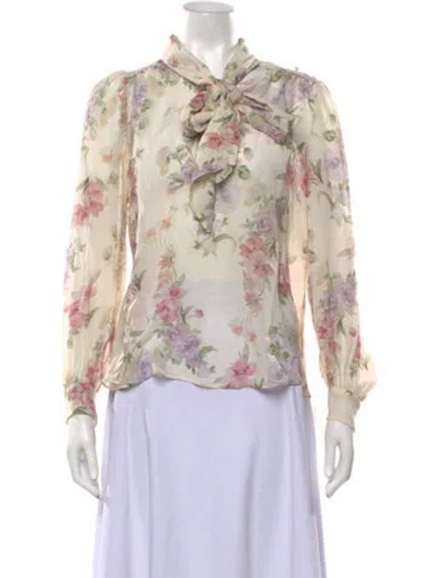 Pre-owned Loveshackfancy Silk Floral Print Blouse In Neutrals