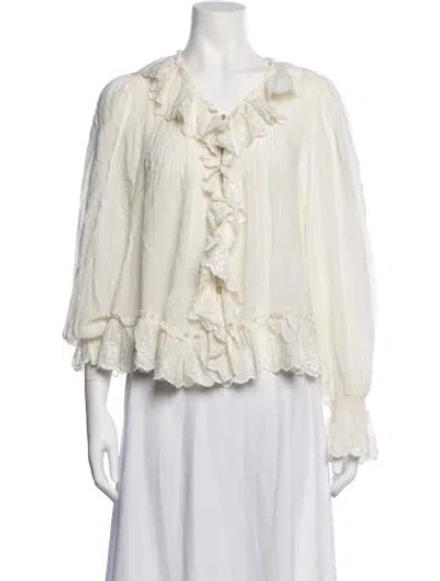 Pre-owned Loveshackfancy Silk Floral Print Blouse In Neutrals