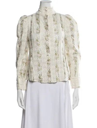 Pre-owned Loveshackfancy Silk Floral Print Blouse In Neutrals
