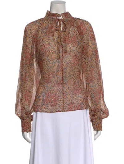 Pre-owned Loveshackfancy Silk Floral Print Blouse In Orange