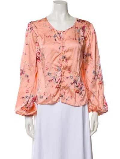 Pre-owned Loveshackfancy Silk Floral Print Blouse In Orange
