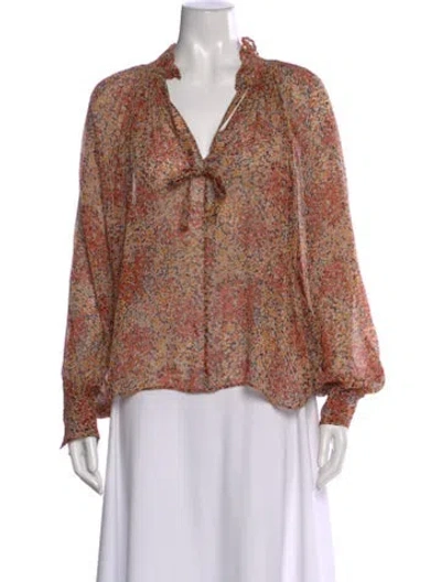 Pre-owned Loveshackfancy Silk Floral Print Blouse In Orange