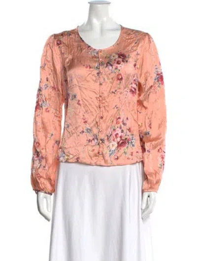 Pre-owned Loveshackfancy Silk Floral Print Blouse In Orange