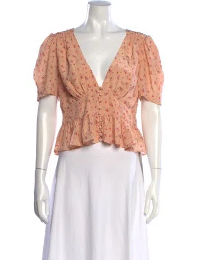 Pre-owned Loveshackfancy Silk Floral Print Blouse In Orange
