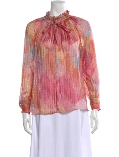 Pre-owned Loveshackfancy Silk Floral Print Blouse In Pink