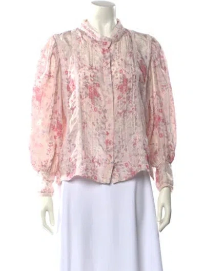 Pre-owned Loveshackfancy Silk Floral Print Blouse In Pink
