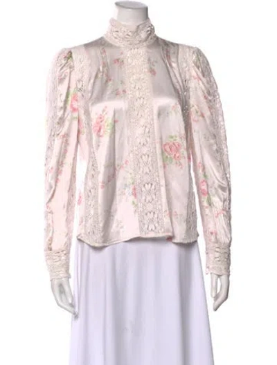Pre-owned Loveshackfancy Silk Floral Print Blouse In Pink