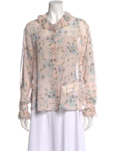 Pre-owned Loveshackfancy Silk Floral Print Blouse In Pink