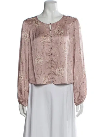 Pre-owned Loveshackfancy Silk Floral Print Blouse In Pink