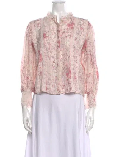 Pre-owned Loveshackfancy Silk Floral Print Blouse In Pink