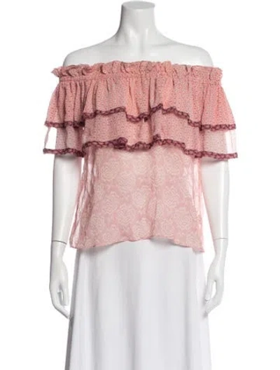 Pre-owned Loveshackfancy Silk Floral Print Blouse In Pink