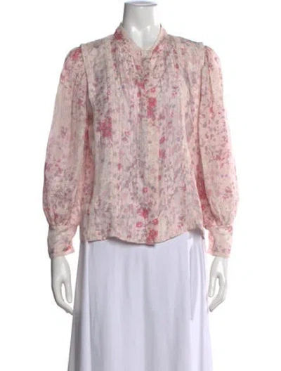 Pre-owned Loveshackfancy Silk Floral Print Blouse In Pink