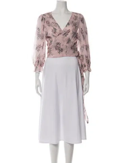 Pre-owned Loveshackfancy Silk Floral Print Blouse In Pink