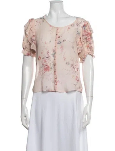 Pre-owned Loveshackfancy Silk Floral Print Blouse In Pink