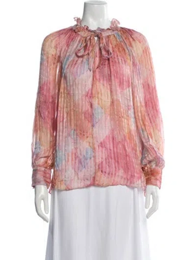 Pre-owned Loveshackfancy Silk Floral Print Blouse In Pink