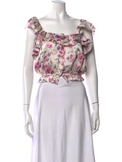 Pre-owned Loveshackfancy Silk Floral Print Blouse In Pink