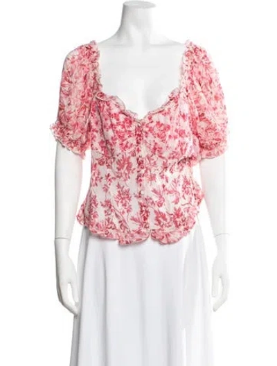 Pre-owned Loveshackfancy Silk Floral Print Blouse In Pink