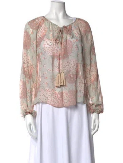 Pre-owned Loveshackfancy Silk Floral Print Blouse In Pink