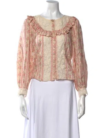 Pre-owned Loveshackfancy Silk Floral Print Blouse In Pink