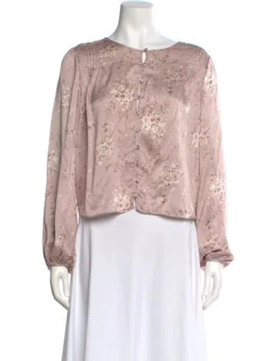 Pre-owned Loveshackfancy Silk Floral Print Blouse In Purple