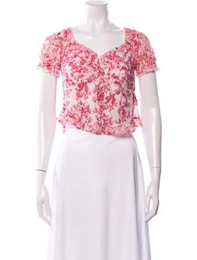 Pre-owned Loveshackfancy Silk Floral Print Blouse In Purple