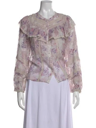 Pre-owned Loveshackfancy Silk Floral Print Blouse In Purple