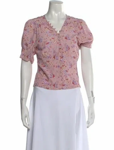 Pre-owned Loveshackfancy Silk Floral Print Blouse In Purple