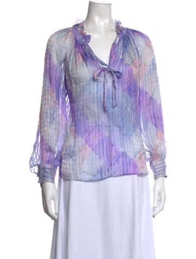 Pre-owned Loveshackfancy Silk Floral Print Blouse In Purple