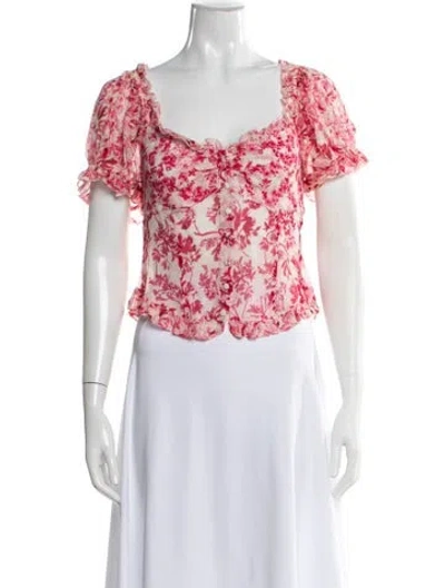 Pre-owned Loveshackfancy Silk Floral Print Blouse In Red
