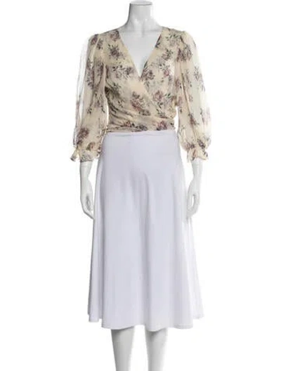 Pre-owned Loveshackfancy Silk Floral Print Blouse W/ Tags In Neutrals