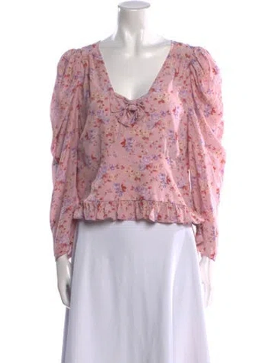 Pre-owned Loveshackfancy Silk Floral Print Blouse W/ Tags In Pink