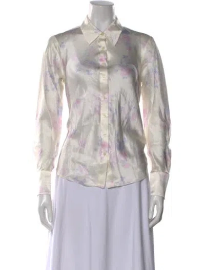 Pre-owned Loveshackfancy Silk Floral Print Blouse W/ Tags In Purple