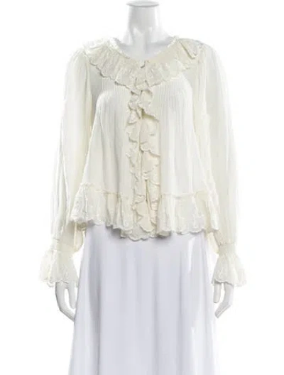 Pre-owned Loveshackfancy Silk Floral Print Blouse W/ Tags In White