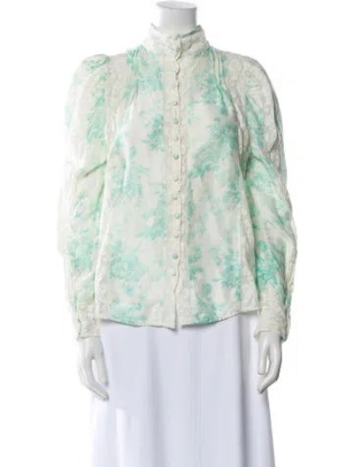 Pre-owned Loveshackfancy Silk Floral Print Blouse In White