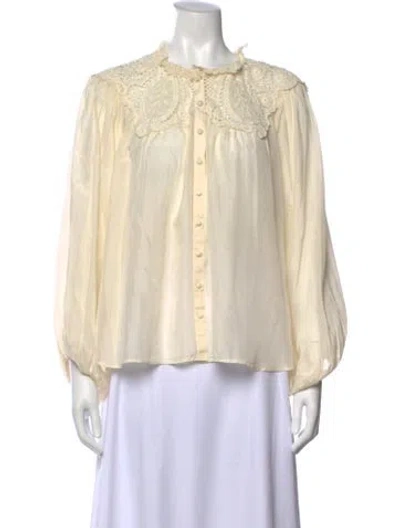 Pre-owned Loveshackfancy Silk Floral Print Blouse In White
