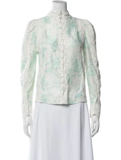 Pre-owned Loveshackfancy Silk Floral Print Blouse In White