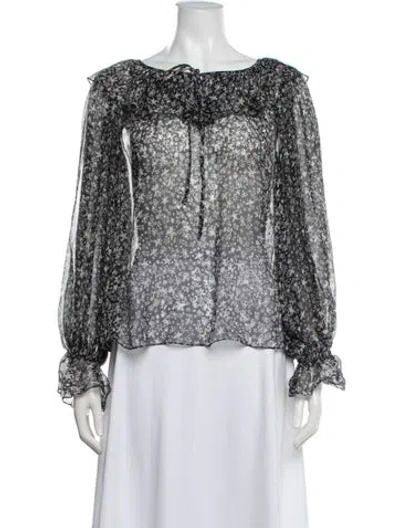 Pre-owned Loveshackfancy Silk Floral Print Blouse In White