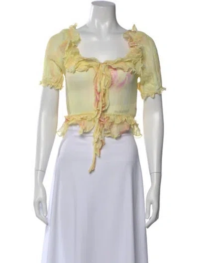 Pre-owned Loveshackfancy Silk Floral Print Blouse In Yellow