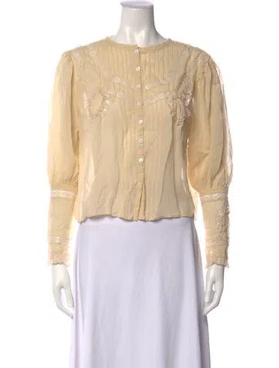 Pre-owned Loveshackfancy Silk Floral Print Blouse In Yellow