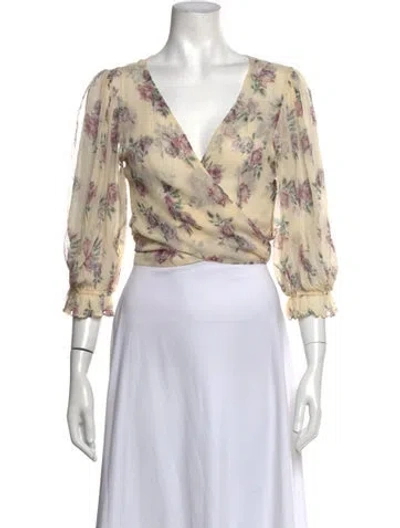 Pre-owned Loveshackfancy Silk Floral Print Blouse In Yellow