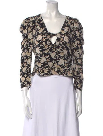 Pre-owned Loveshackfancy Silk Floral Print Crop Top In Black