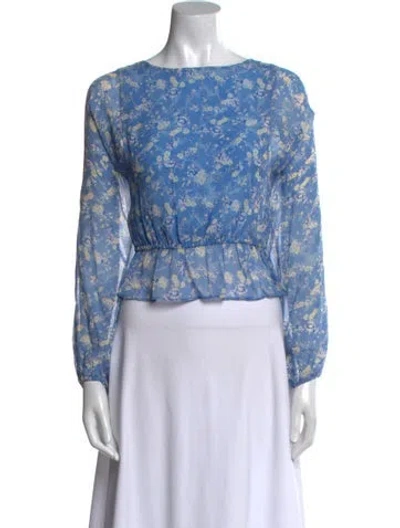 Pre-owned Loveshackfancy Silk Floral Print Crop Top In Blue